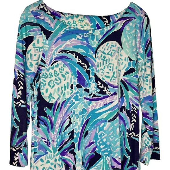 Lilly Pulitzer Hollee Dress Bright Navy Alotta Colada - Aqua/Navy/Purple - M - Picture 3 of 11